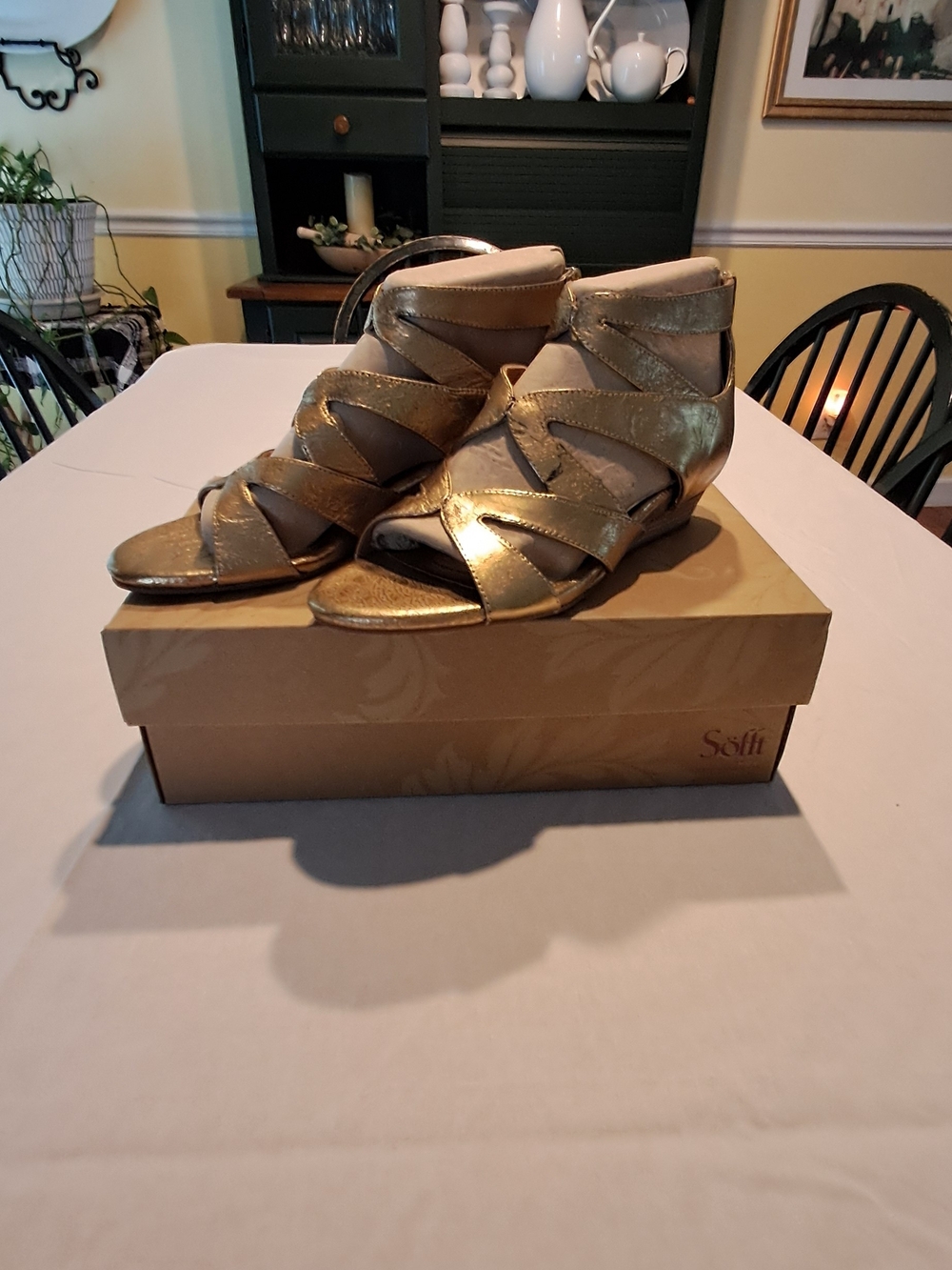 Regan Old Gold Strappy Wedge‎ Sandals by Sofft - Women Size 8M